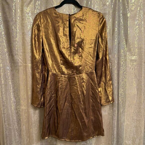 & Other Stories Metallic Shiny Satin Bronze Gold Mini Dress Size 2 NWT - Picture 2 of 10
